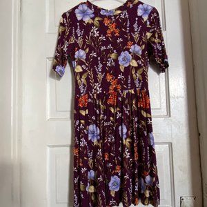 Forever 21 Purple Floral Babydoll Dress, Medium Small, Cut Back, Halter Neck